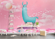 3D Hand Drawn Cartoon Animal Alpaca Sky Planet Abstract Wall Mural Wallpaper LLL 2683- Jess Art Decoration