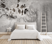 3D Ink Cement Texture Floral Hydrangea Wall Mural Wallpaper LLL 2580- Jess Art Decoration
