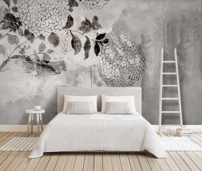 3D Ink Cement Texture Floral Hydrangea Wall Mural Wallpaper LLL 2580- Jess Art Decoration