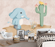 3D Hand Drawn Cartoon Animal Elephant Bird Cactus Floral Kids Wall Mural Wallpaper LLL 2697- Jess Art Decoration