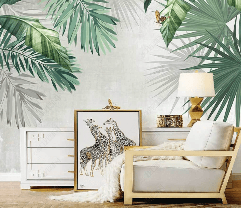 3D Tropical Palm Plant Leaf Butterfly Wall Mural Wallpaper GD 4309- Jess Art Decoration