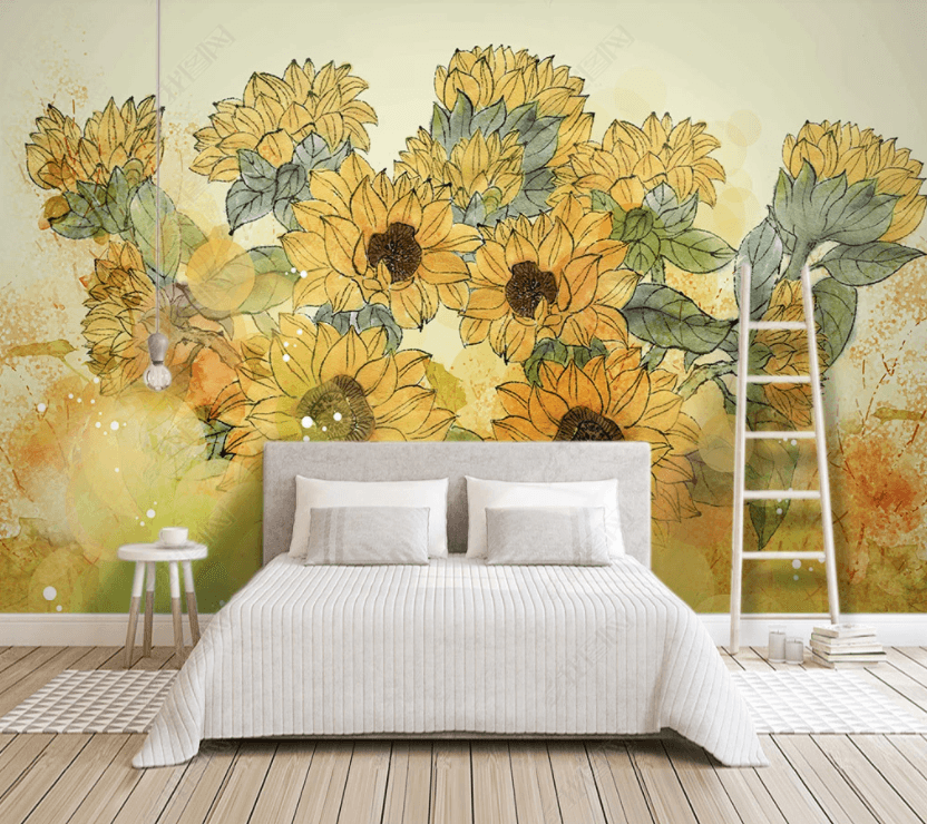 3D Vintage Sunflower Hand Painted Watercolor Wall Mural Wallpaper GD 4294- Jess Art Decoration