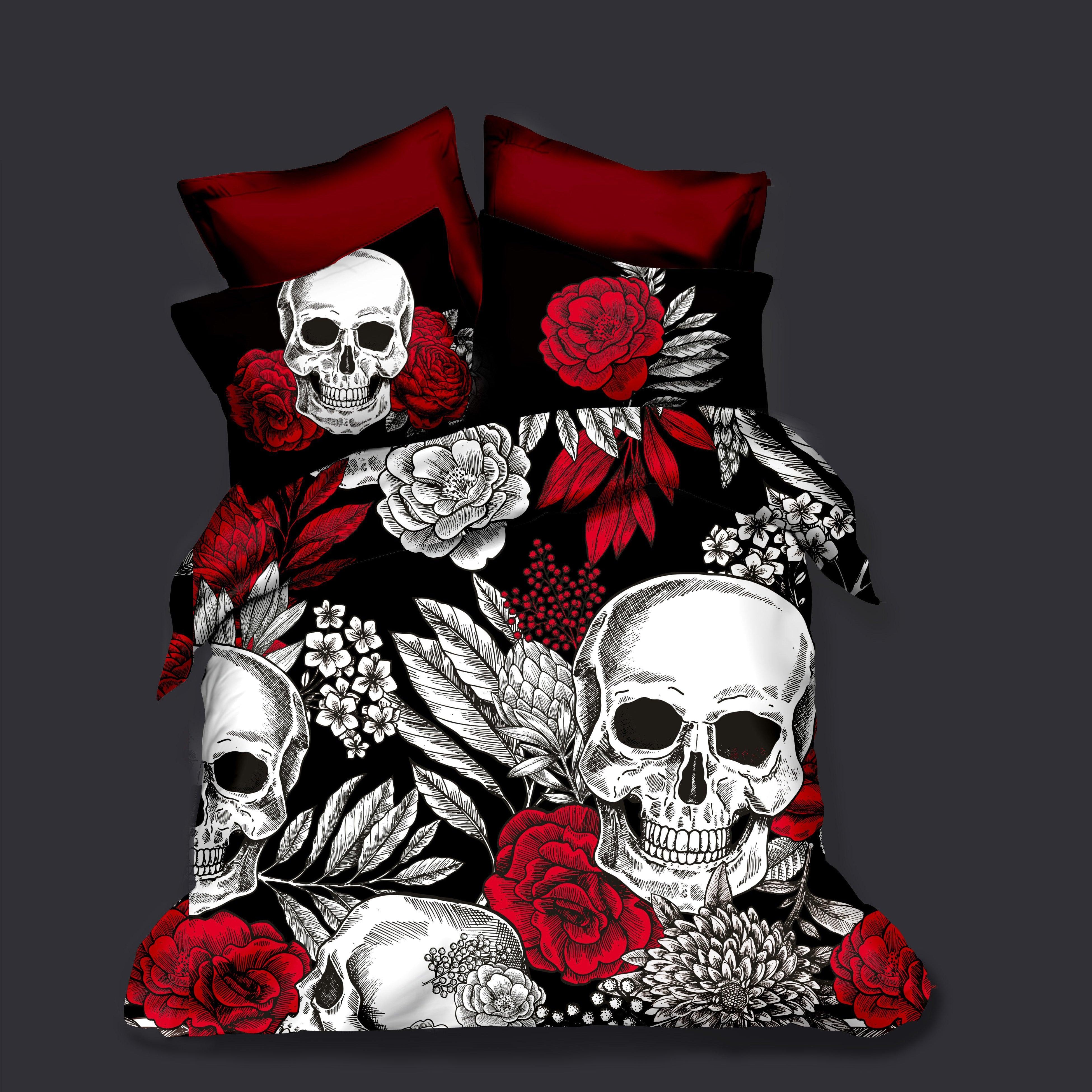 3D Red Rose Skull Quilt Cover Set Bedding Set Pillowcases 159- Jess Art Decoration