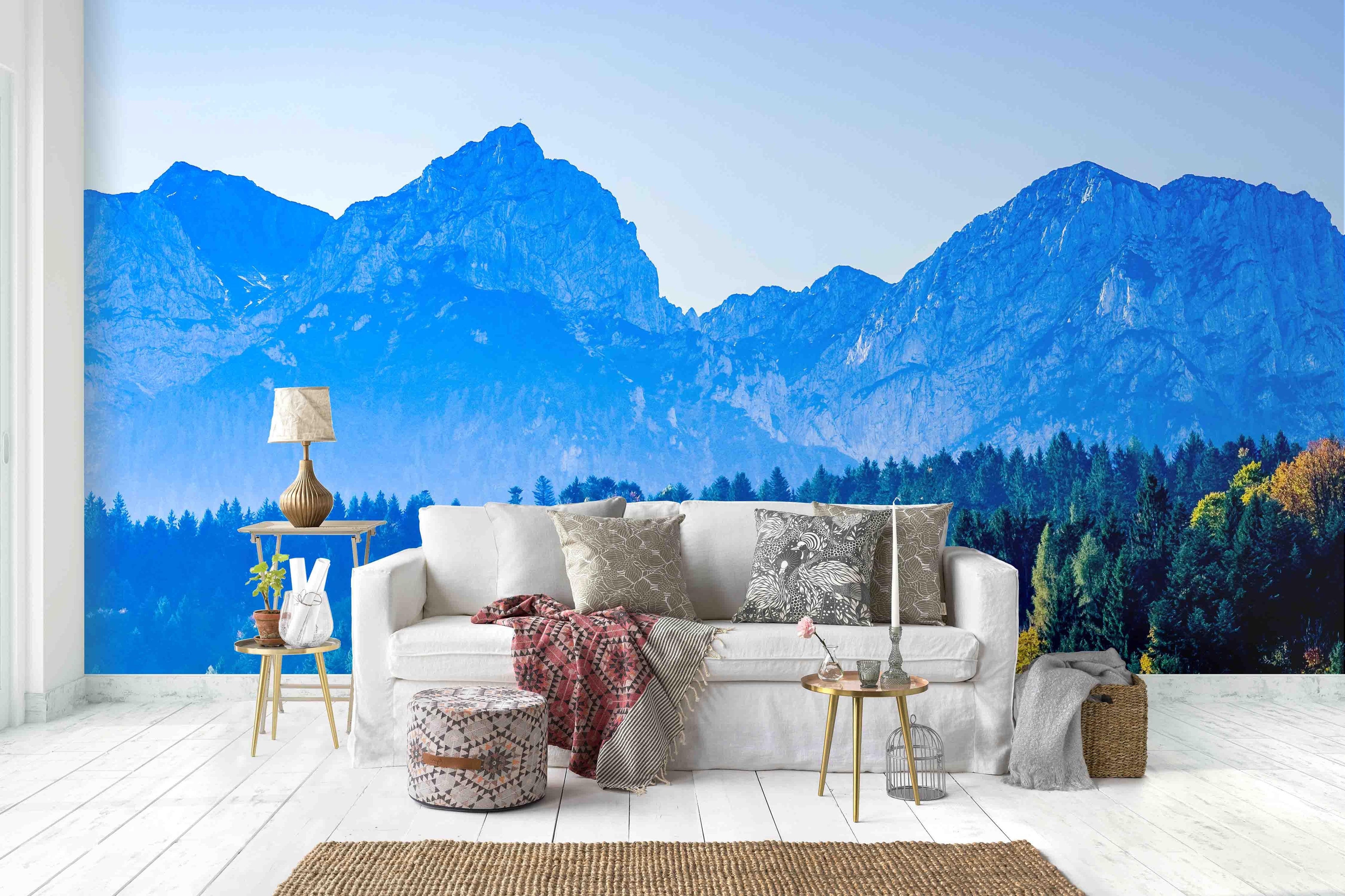 3D Blue Forests Mountains Wall Mural Wallpaper   32- Jess Art Decoration