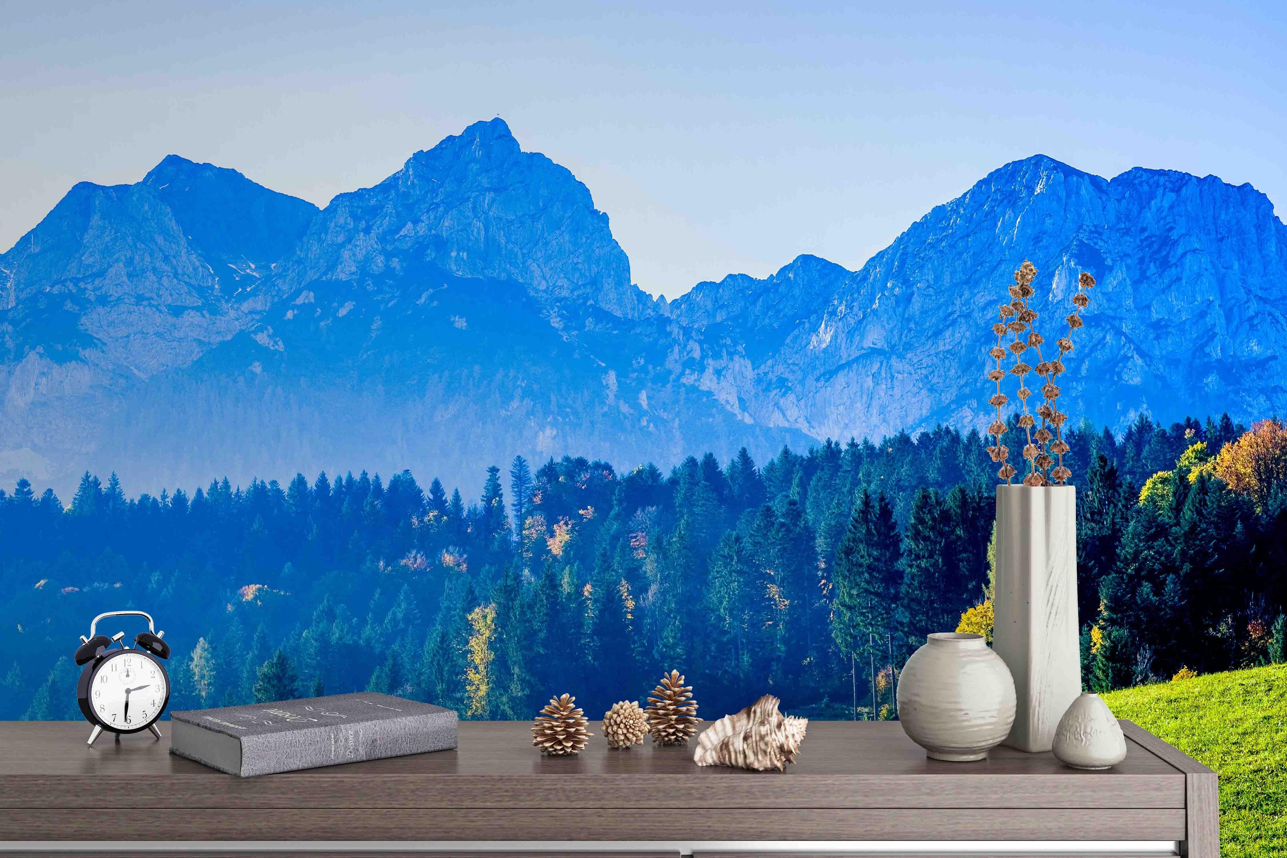 3D Blue Forests Mountains Wall Mural Wallpaper   32- Jess Art Decoration