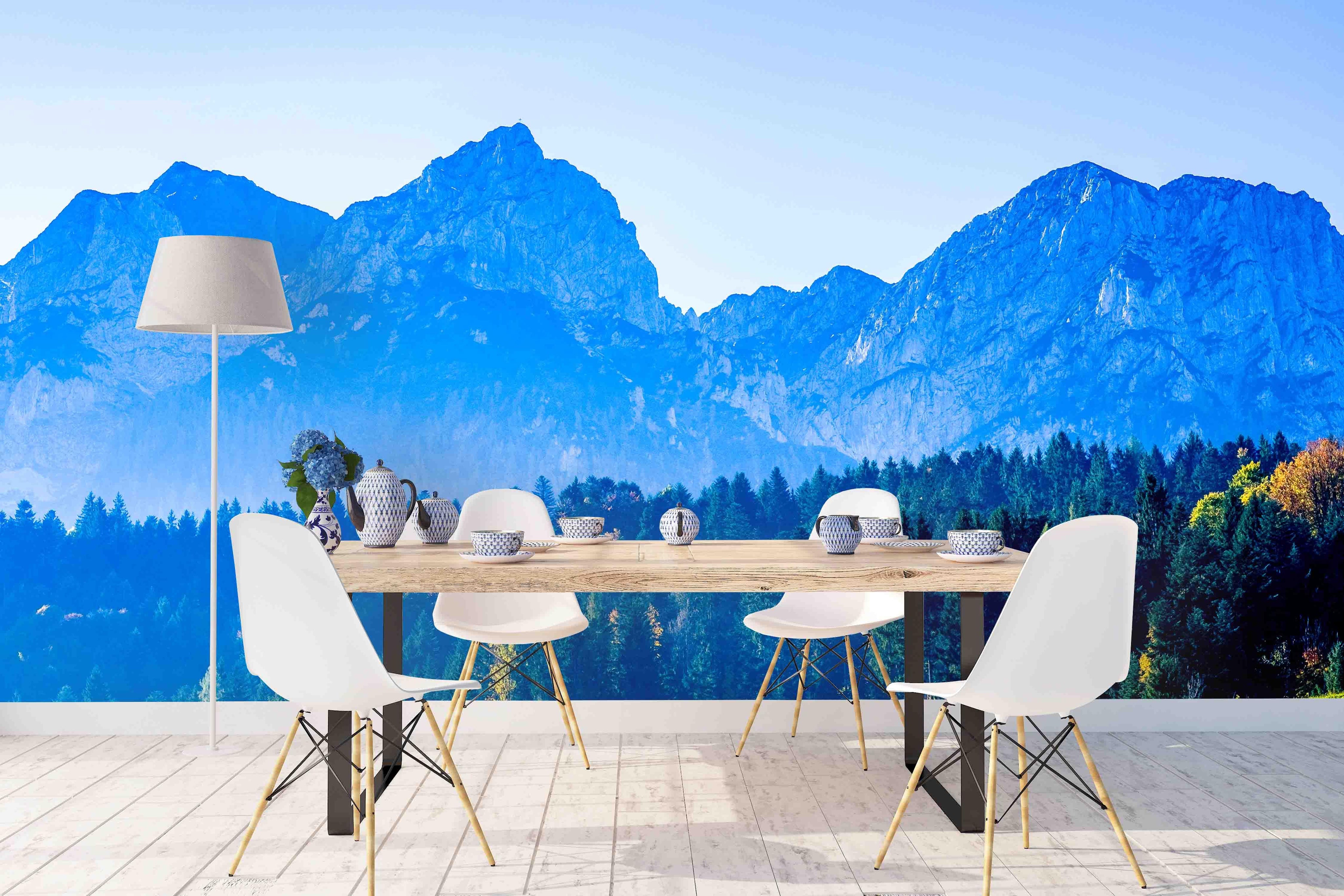 3D Blue Forests Mountains Wall Mural Wallpaper   32- Jess Art Decoration