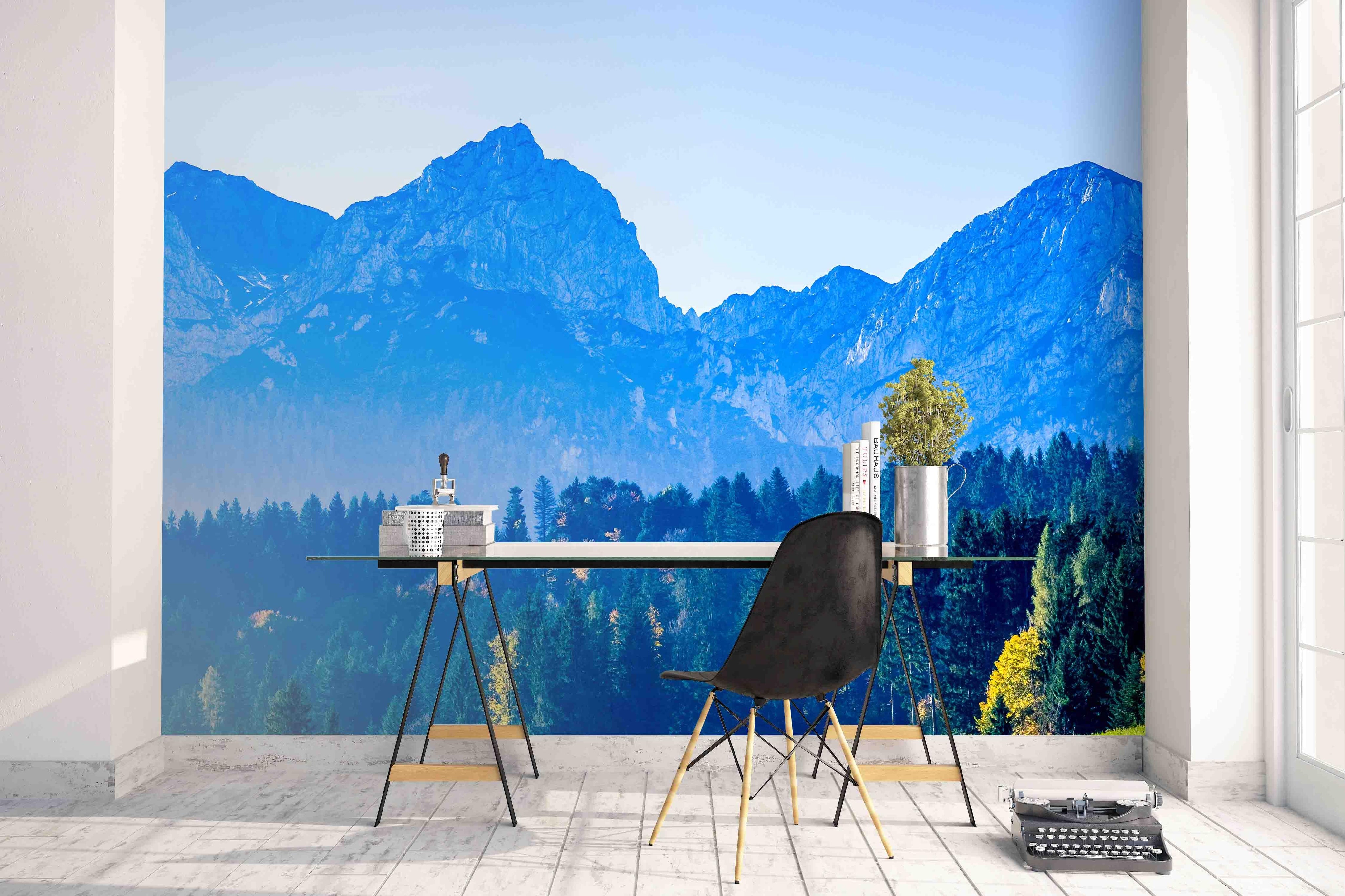 3D Blue Forests Mountains Wall Mural Wallpaper   32- Jess Art Decoration