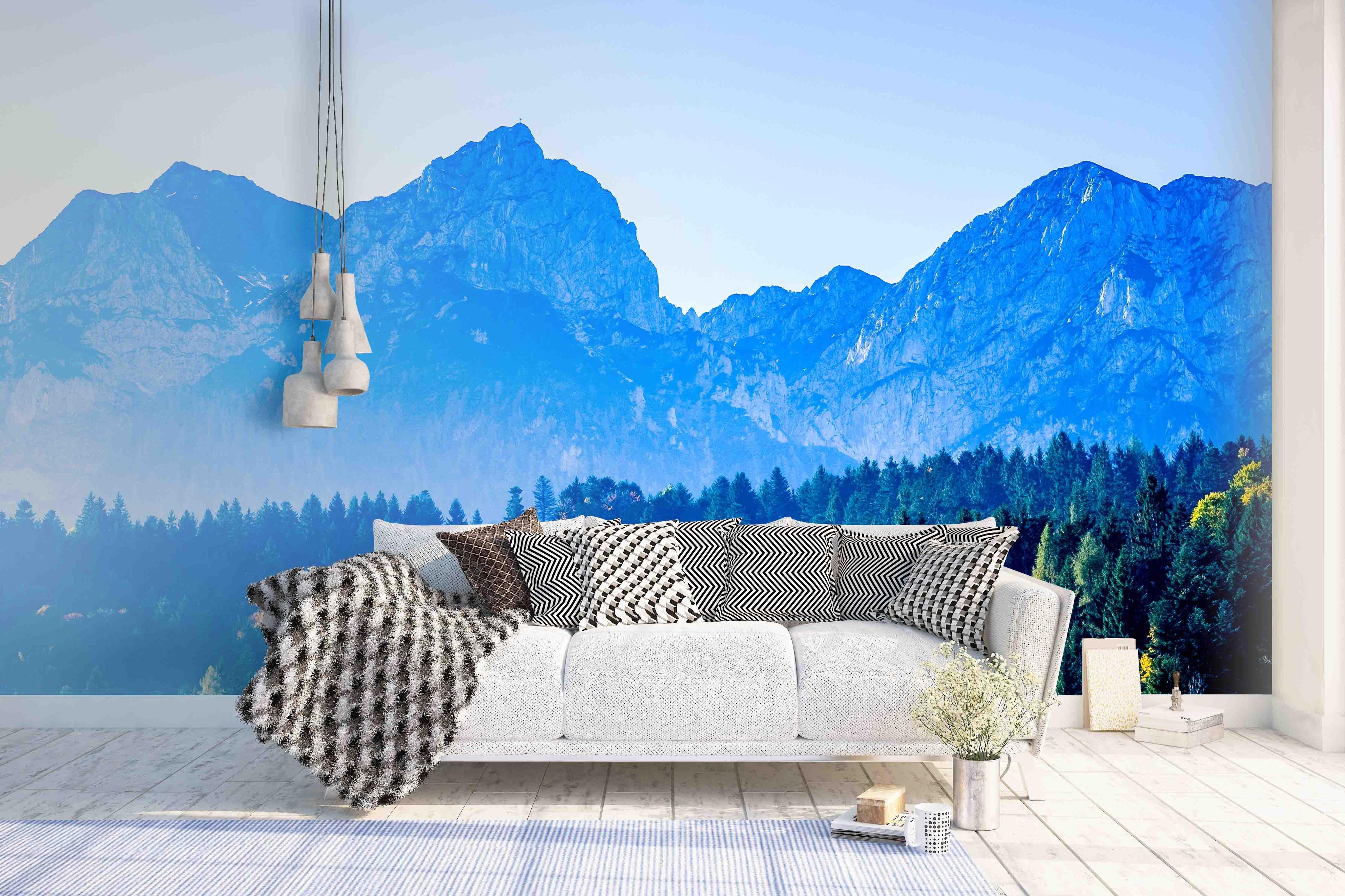 3D Blue Forests Mountains Wall Mural Wallpaper   32- Jess Art Decoration