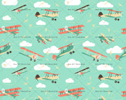 3D Green Background Cartoon Plane Wall Mural Wallpaper 6- Jess Art Decoration