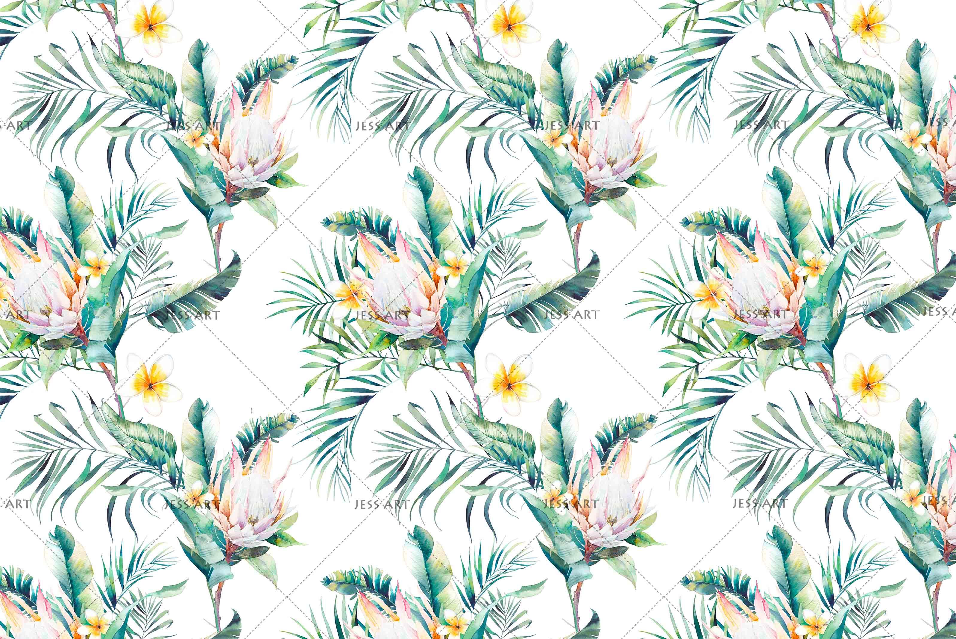 3D White Background Tropical Plants Flowers Wall Mural Wallpaper 100- Jess Art Decoration