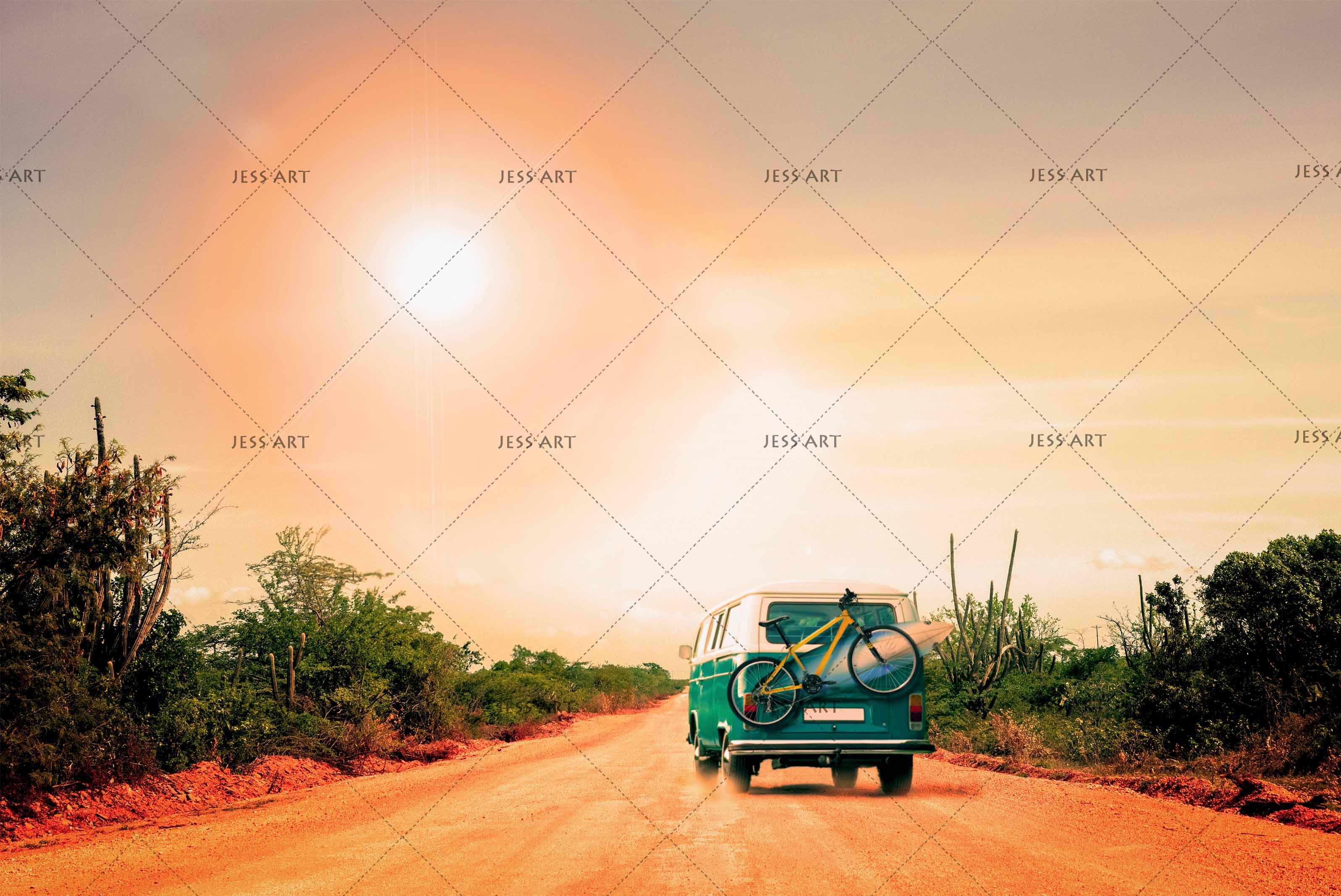 3D Bus Desert Wall Mural Wallpaper 135- Jess Art Decoration