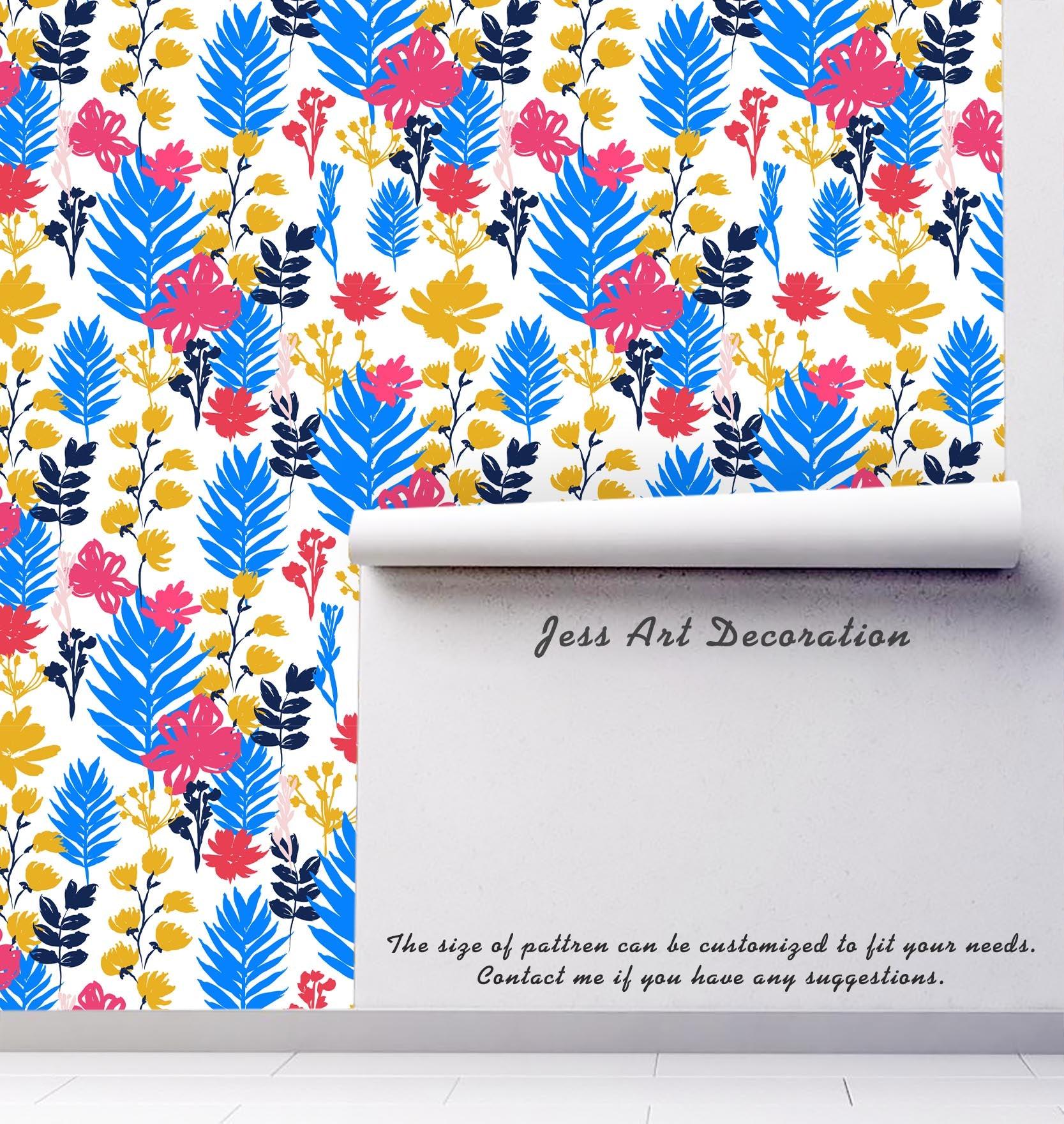 3D Blue Yellow Leaves Wall Mural Wallpaper 34- Jess Art Decoration