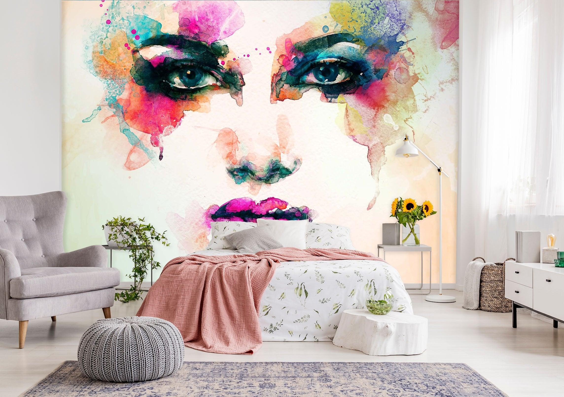 3D watercolor girl 066 wall murals- Jess Art Decoration