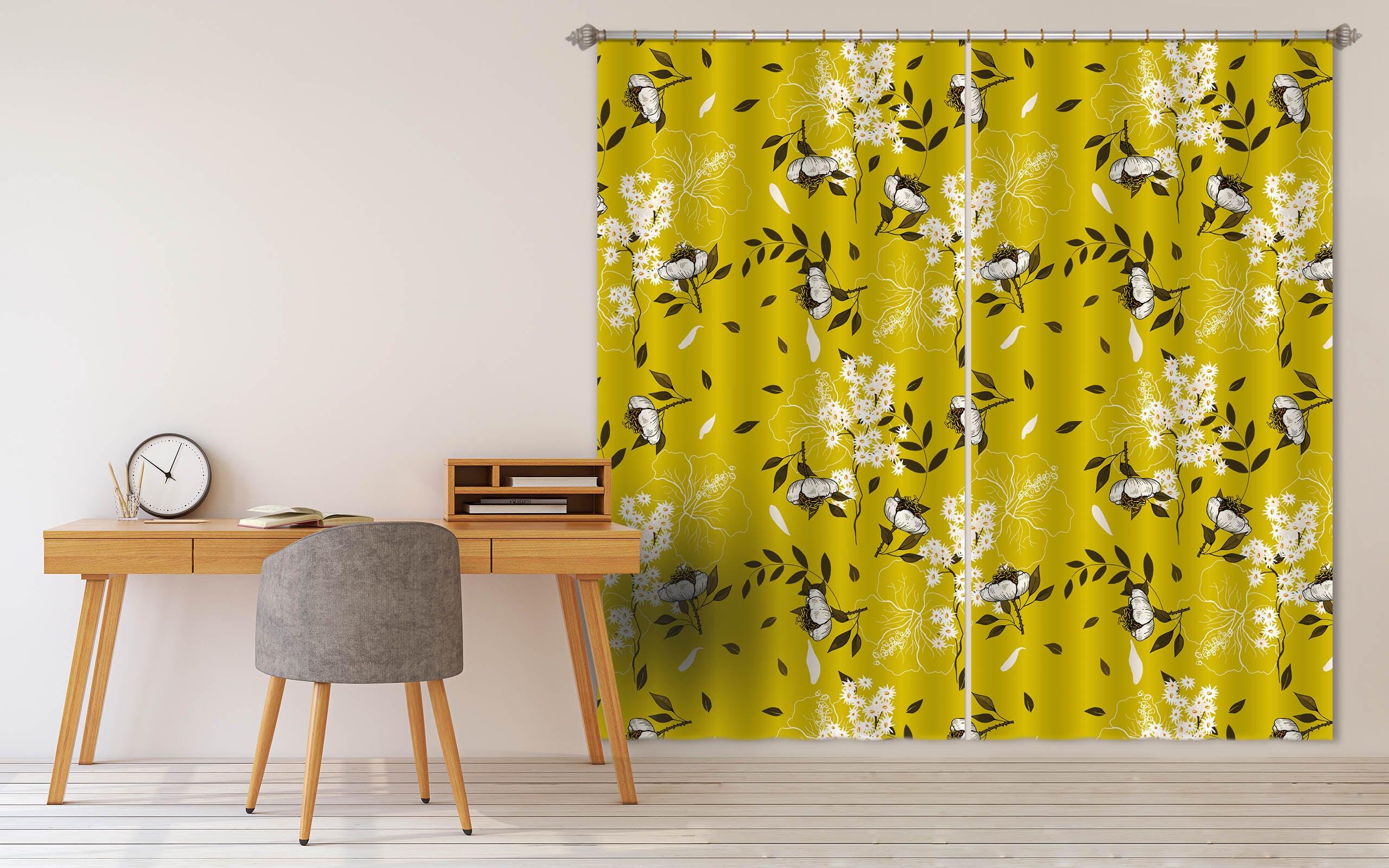 3D Yellow Floral Pattern Curtains and Drapes LQH A819- Jess Art Decoration