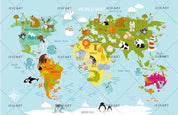 3D Cartoon Animal World Map Wall Mural Wallpaper 116- Jess Art Decoration