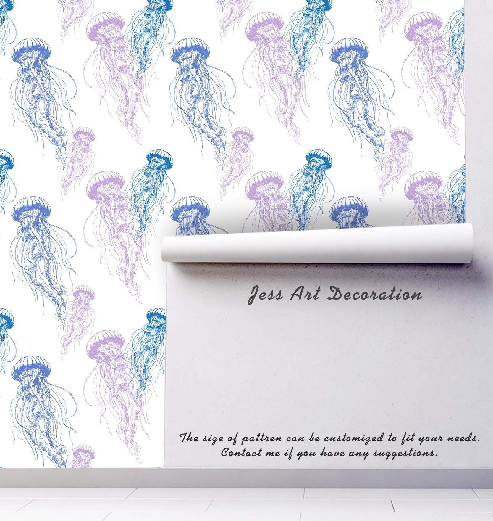 3D Purple Blue Jellyfish Wall Mural Wallpaper 44- Jess Art Decoration