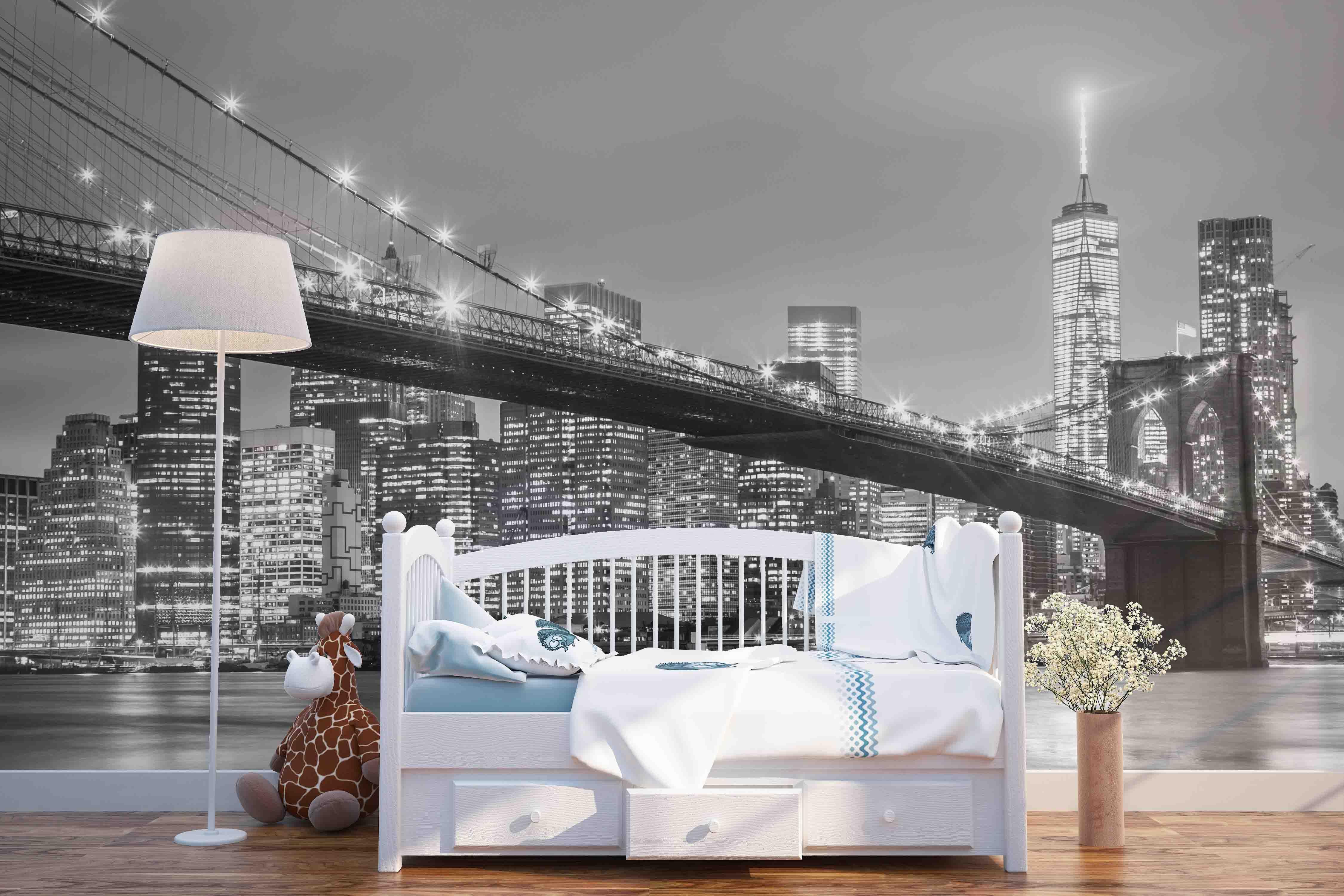 City View Wallpaper, Night City Landscape With Bridge 2024 Wall Mural, Peel and Stick Wallpaper, Trendy Decor Wall Paper, Mural Removable Bedroom