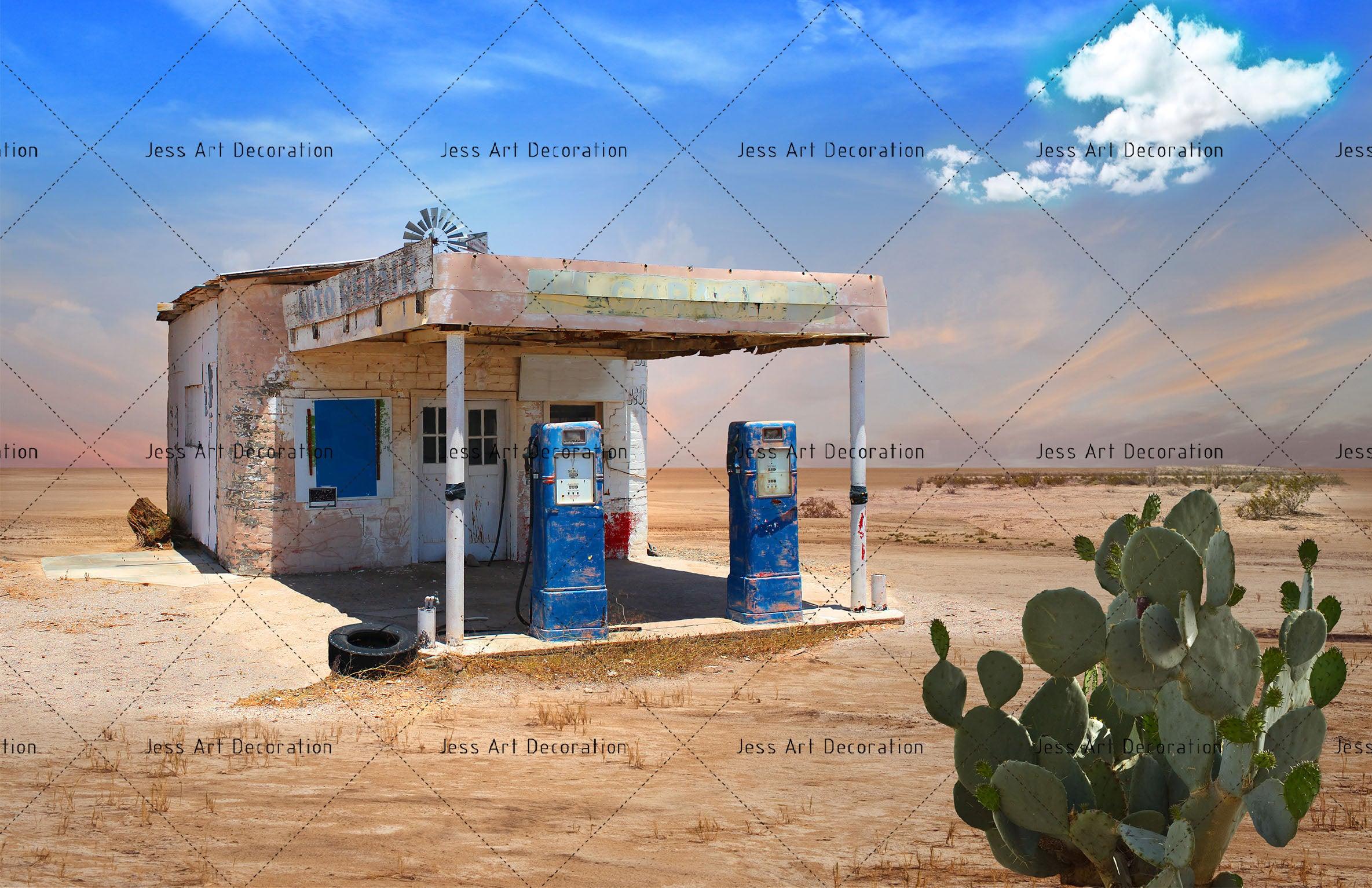 3D Blue Sky Desert Gas Station Wall Mural Wallpaper 30- Jess Art Decoration