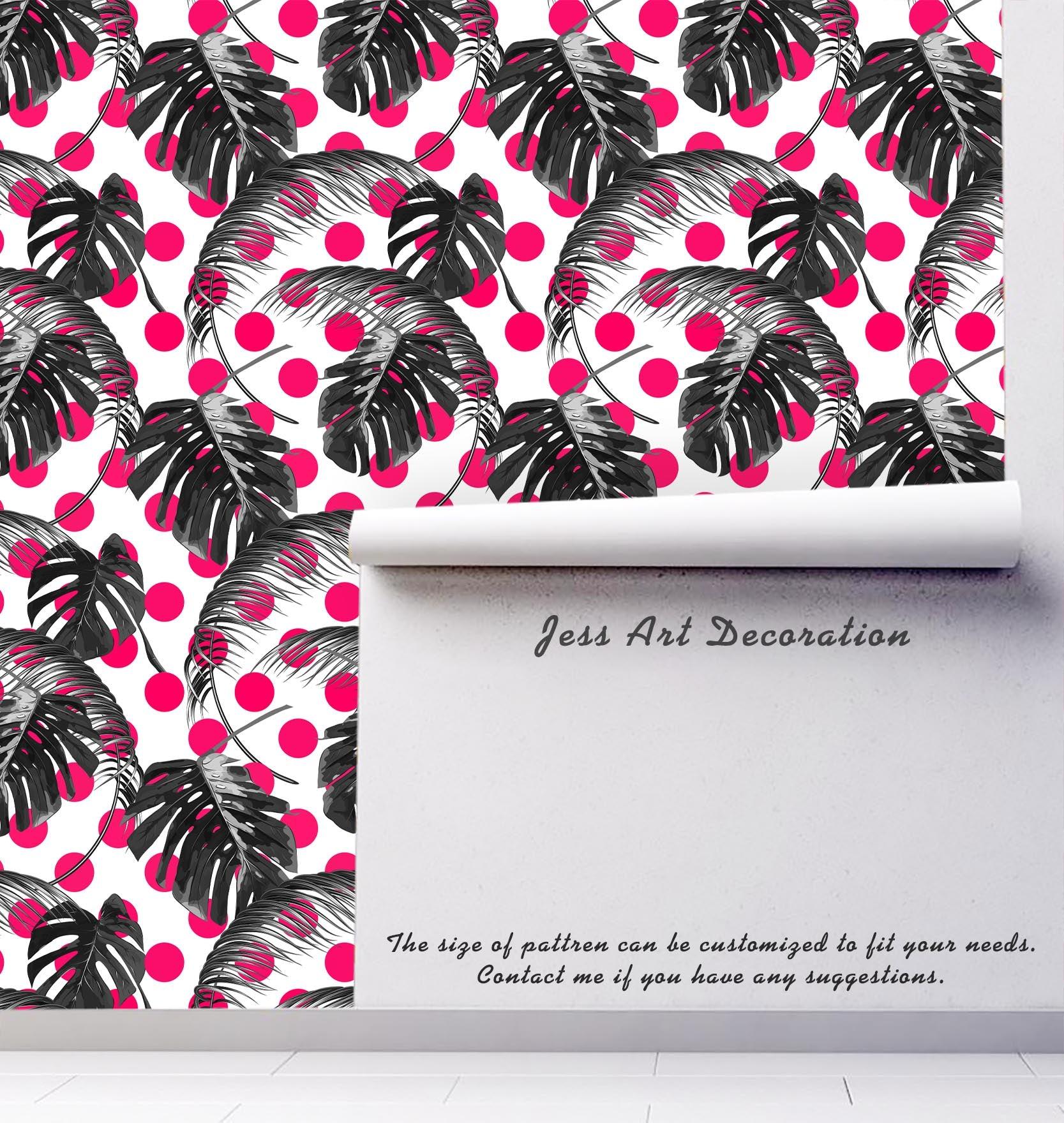 3D Black Leaves Pink Dots Wall Mural Wallpaper 141- Jess Art Decoration