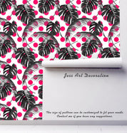 3D Black Leaves Pink Dots Wall Mural Wallpaper 141- Jess Art Decoration