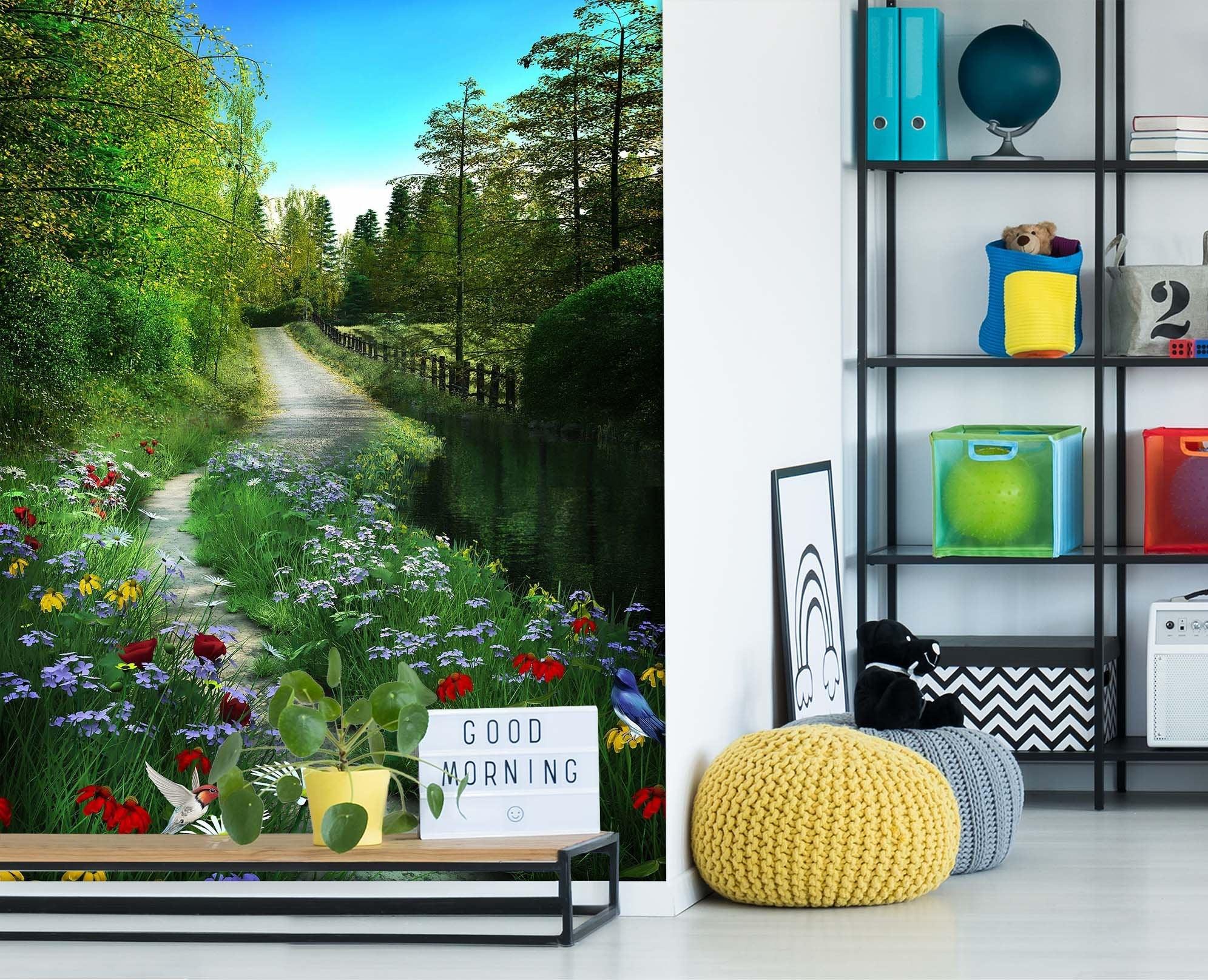 3D road flower woods 077 wall murals- Jess Art Decoration