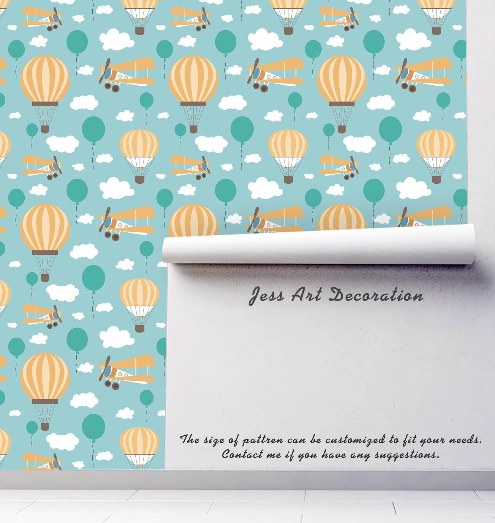 3D Cartoon Balloon Airplane Green Wall Mural Wallpaper 174- Jess Art Decoration