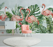 3D Watercolor Banana Leaves Flamingo Wall Mural Wallpaper JN 1438- Jess Art Decoration