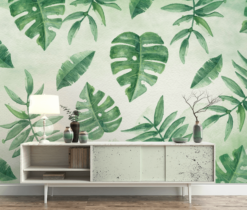3D Watercolor Tropical Leaves Wall Mural Wallpaper JN 1429- Jess Art Decoration