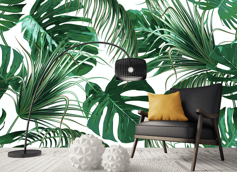 3D Tropical Green Leaves Wall Mural Wallpaper JN 1444- Jess Art Decoration