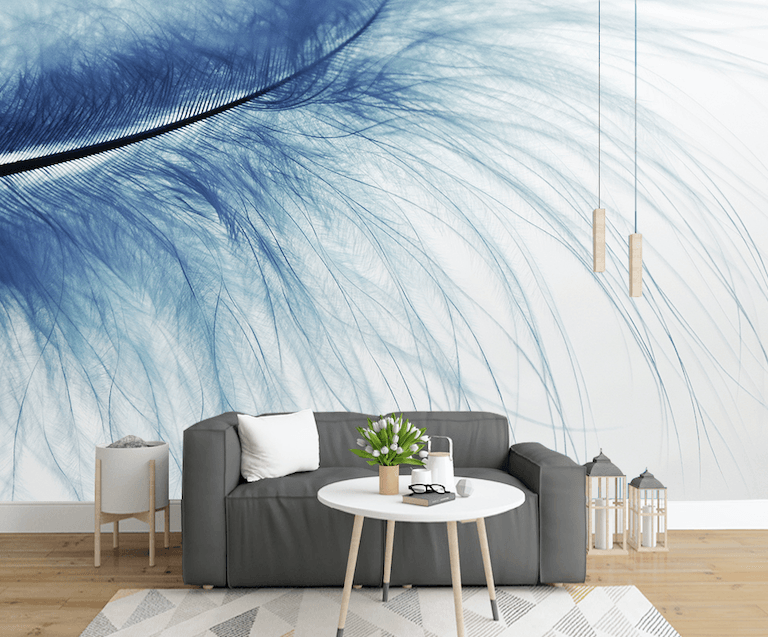 3D Blue Feather Wall Mural Wallpaper JN 1440- Jess Art Decoration