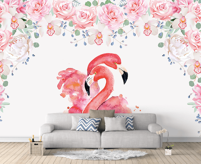 3D Watercolor Pink Floral Flamingo Wall Mural Wallpaper YQ 0194- Jess Art Decoration