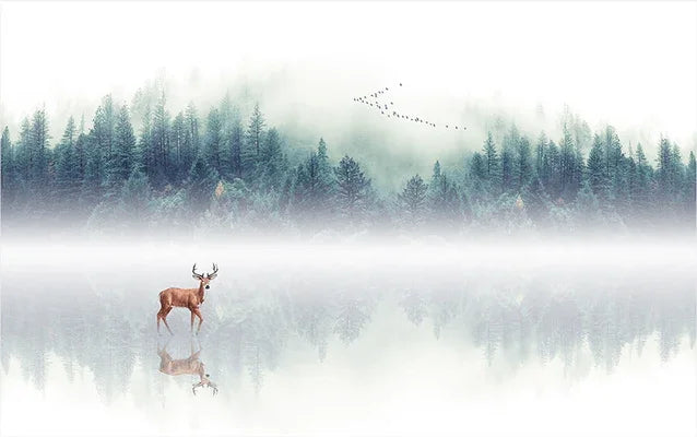 3D White Mist Forest Lake Landscape Wall Wall Mural Wallpaper LQH 147- Jess Art Decoration