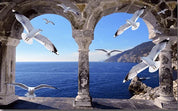 3D Sea Stone Pillar Arch Seagull Wall Mural Wallpaper LQH 160- Jess Art Decoration