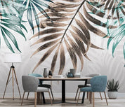 3D Hand Drawn Green Brown Leaf Wall Mural Wallpaper LQH 318- Jess Art Decoration