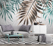 3D Hand Drawn Green Brown Leaf Wall Mural Wallpaper LQH 318- Jess Art Decoration
