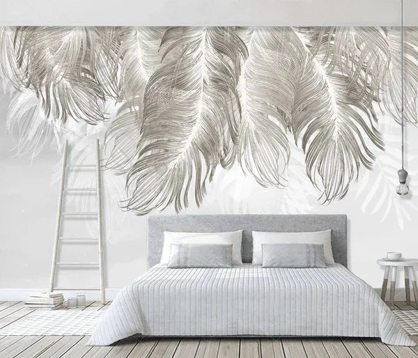 3D Hand Drawn Grey Feather Wall Mural Wallpaper LQH 256- Jess Art Decoration