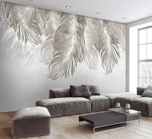 3D Hand Drawn Grey Feather Wall Mural Wallpaper LQH 256- Jess Art Decoration