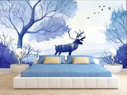 3D Watercolor Blue Forest Elk Wall Mural Wallpaper LQH 4- Jess Art Decoration