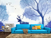 3D Watercolor Blue Forest Elk Wall Mural Wallpaper LQH 4- Jess Art Decoration