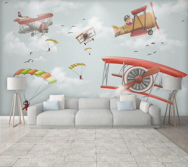 3D Parachute Aircraft Wall Mural Wallpaper 28- Jess Art Decoration