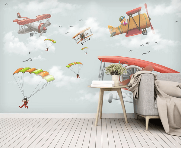 3D Parachute Aircraft Wall Mural Wallpaper 28- Jess Art Decoration