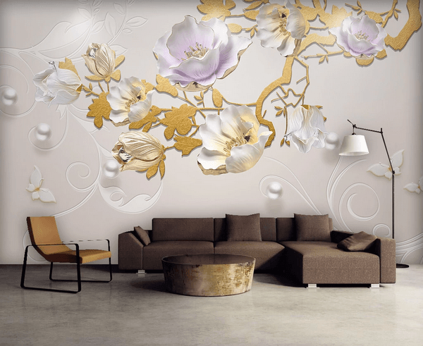 3D Relief Flower Pearl Wall Mural Wallpaper 02- Jess Art Decoration