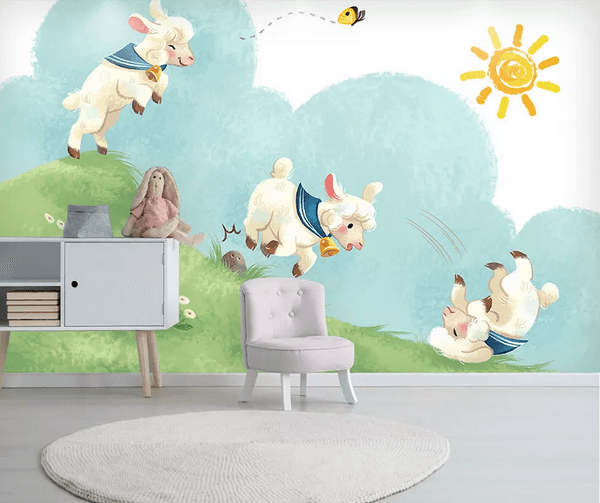 3D Sheep Kid Child Wall Mural Wallpaper 08- Jess Art Decoration