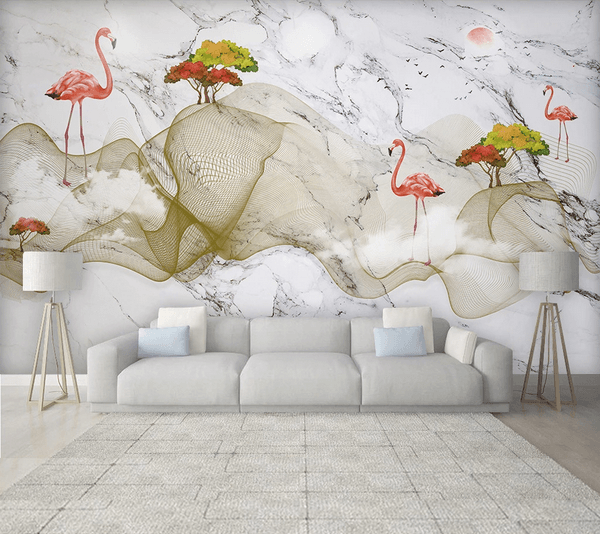 3D Marble Flamingo Tree Wall Mural Wallpaper 40- Jess Art Decoration