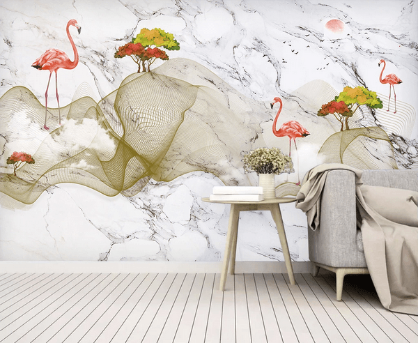 3D Marble Flamingo Tree Wall Mural Wallpaper 40- Jess Art Decoration