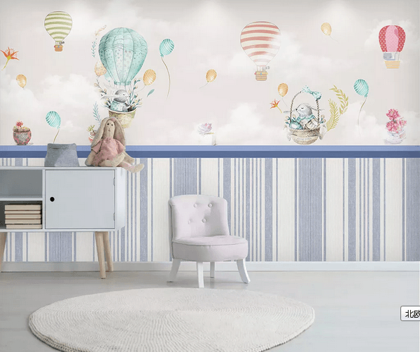 3D Hot Air Balloon Rabbit Wall Mural Wallpaper 07- Jess Art Decoration