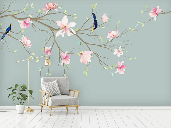 3D Magnolia Blossom Branch Bird Wall Mural Wallpaper 63- Jess Art Decoration
