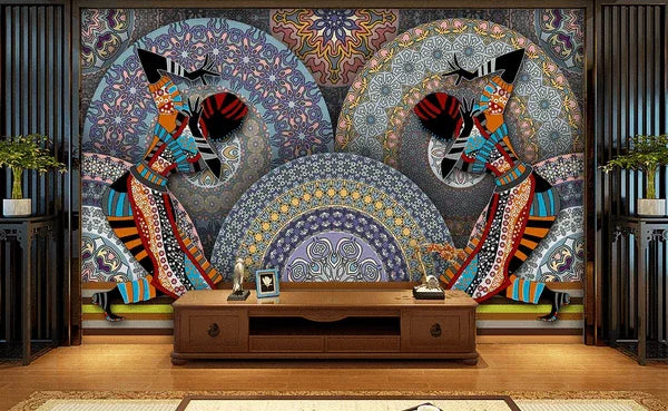 3D Horse Floral Medallion Wall Mural Wallpaper 19- Jess Art Decoration
