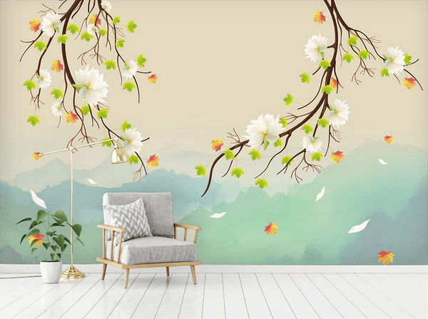 3D Mountains Flower Branch Wall Mural Wallpaper 45- Jess Art Decoration