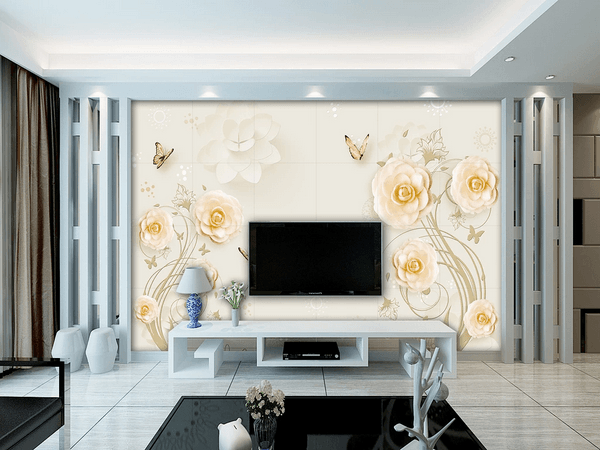 3D Yellow Floral Butterfly Wall Mural Wallpaper 74- Jess Art Decoration